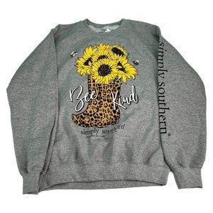 Simply Southern Sweatshirt Womens Small Gray Sunflowers Bee Kind Animal Print